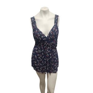 Wet Seal Floral Romper XL Navy Mini Dress Boho Festival Cottagecore